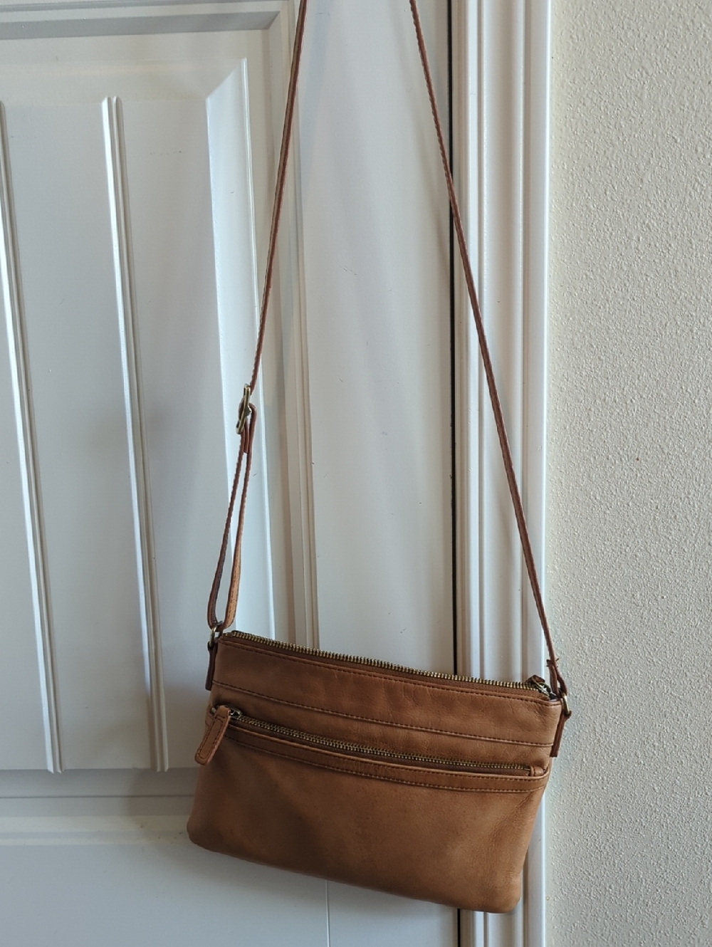 MARGOT Everyday Tan Crossbody Bag with Dual Zippers